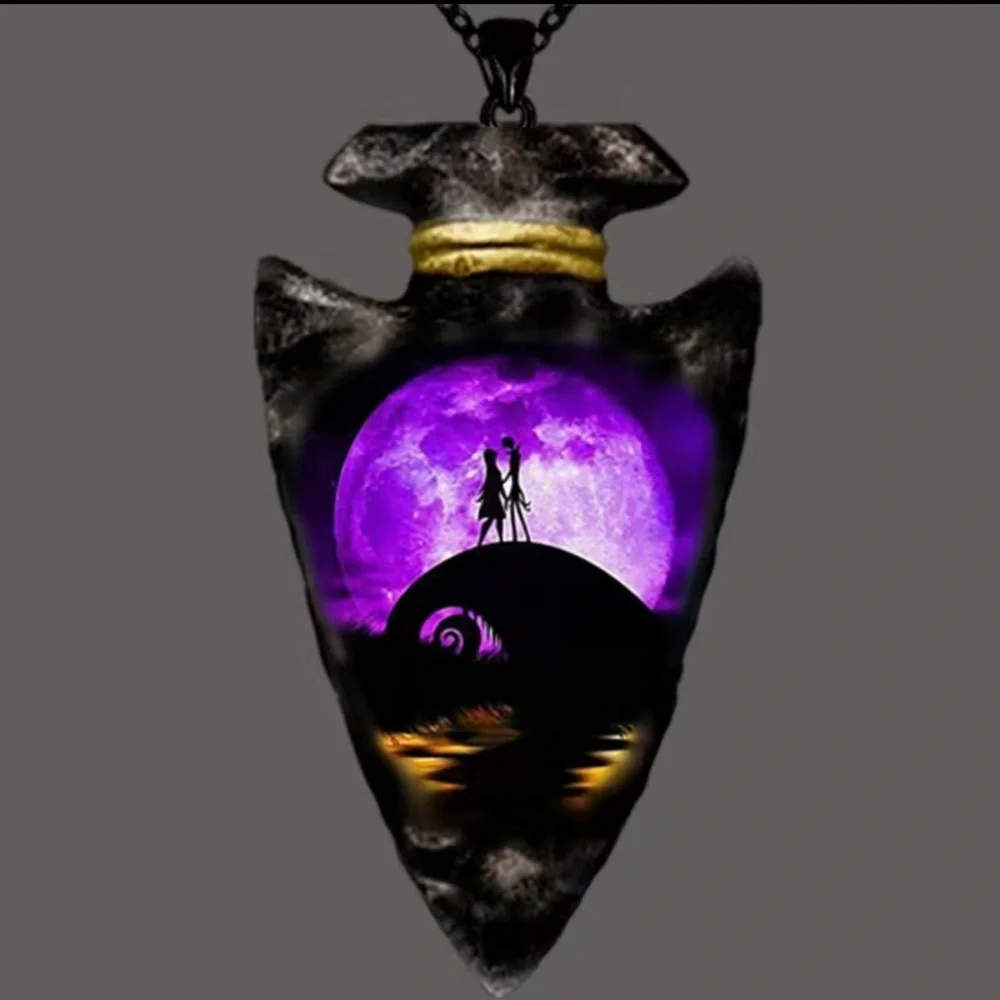 The Nightmare Before Christmas Inspired Jack &‎ Sally Triangle Pendant Ne…